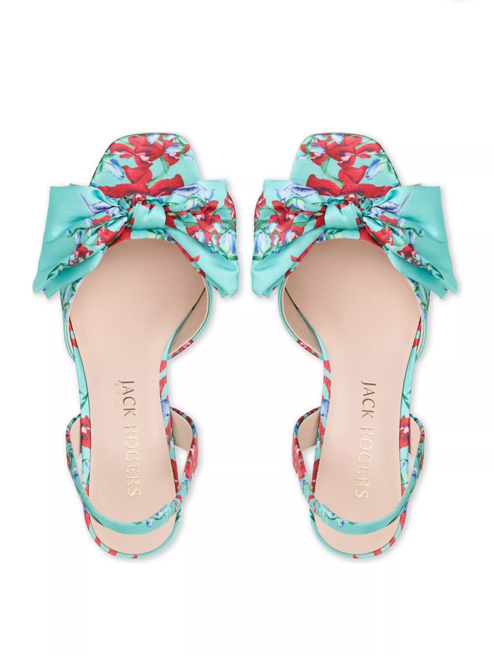 Jack Rogers Eloise bow slingback heels sandals floral aquamarine multi BNIB 7.5 - Picture 2 of 7